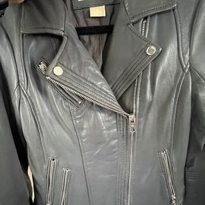 Michael Kors 100% Leather Moto Jacket. Dark grey. Flattering fit.